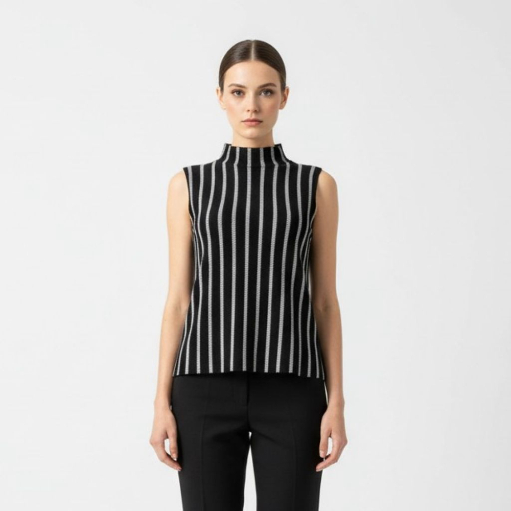 Moth by Anthropologie Rochester Black White Striped Mock Neck Tank Top XS